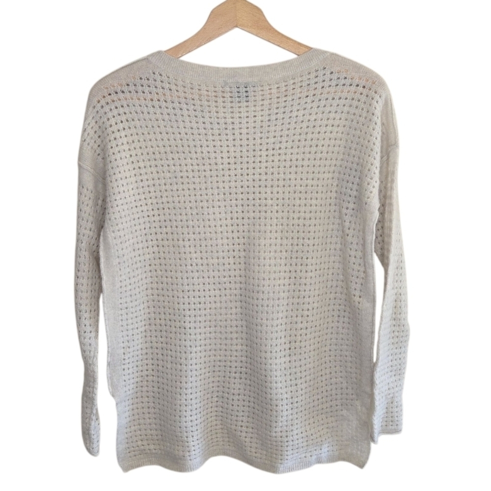 C by Bloomingdales | Cashmere Beige Open Knit Sweater Size Small Elevated Basic - Picture 5 of 5